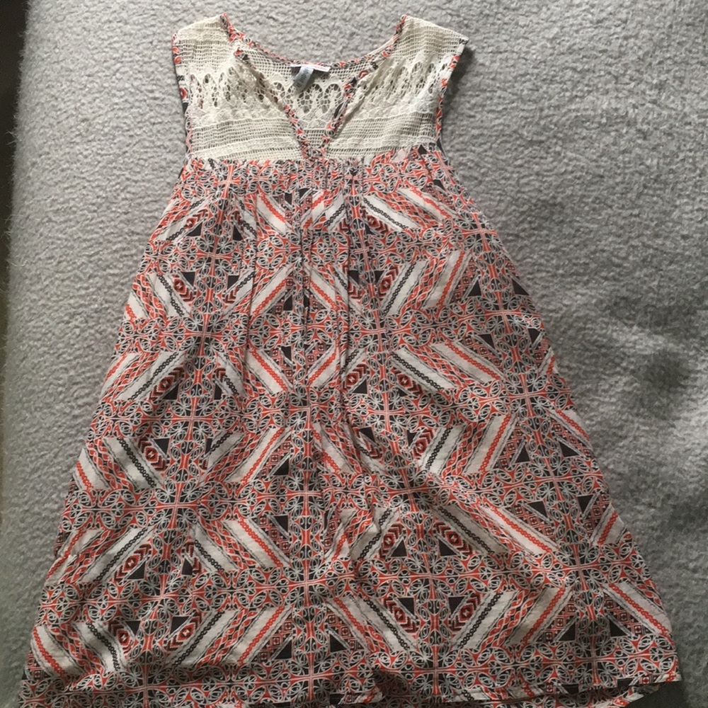 Orange and cream geometric dress